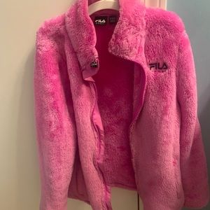 Fila pink zip up fuzzy jacket girls